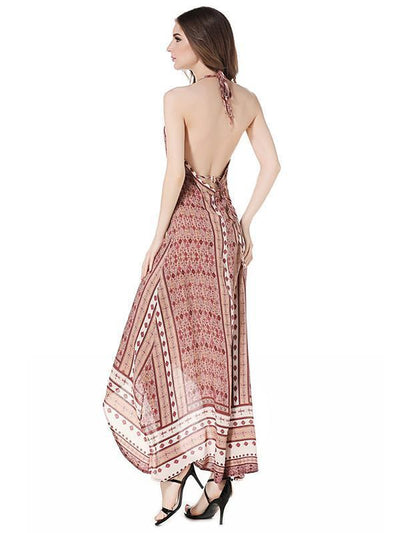 Asymmetric Backless Halterneck Maxi Dress