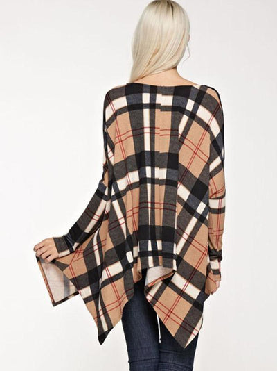 Asymmetric Loose Plaid Blouses&Shirts Top