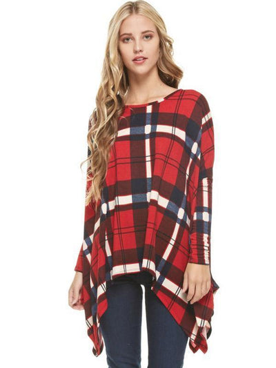 Asymmetric Loose Plaid Blouses&Shirts Top