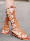 Bohemia Bandage Hight Barrel Hollow Slight Heel Suede Sandals