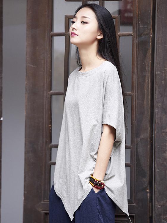 Triangle Bottom Asymmetrical Cotton Top in Gray or Black Color