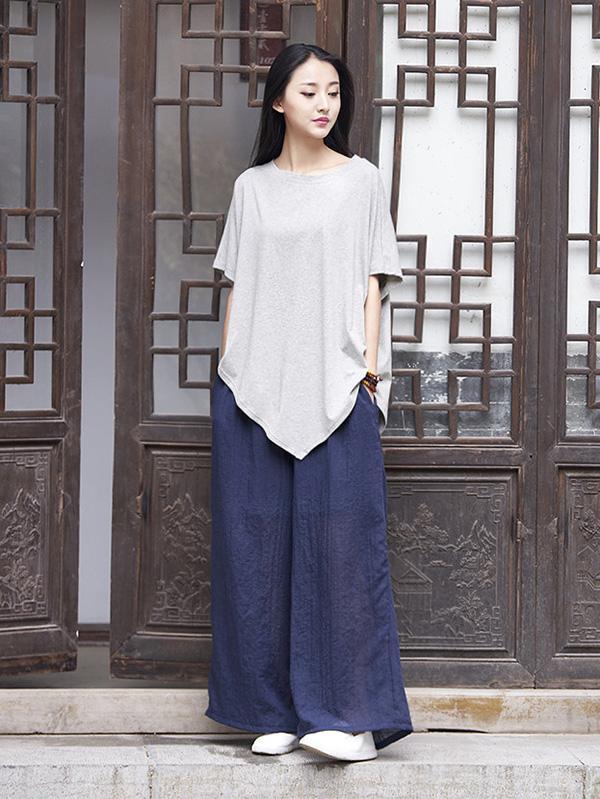 Triangle Bottom Asymmetrical Cotton Top in Gray or Black Color