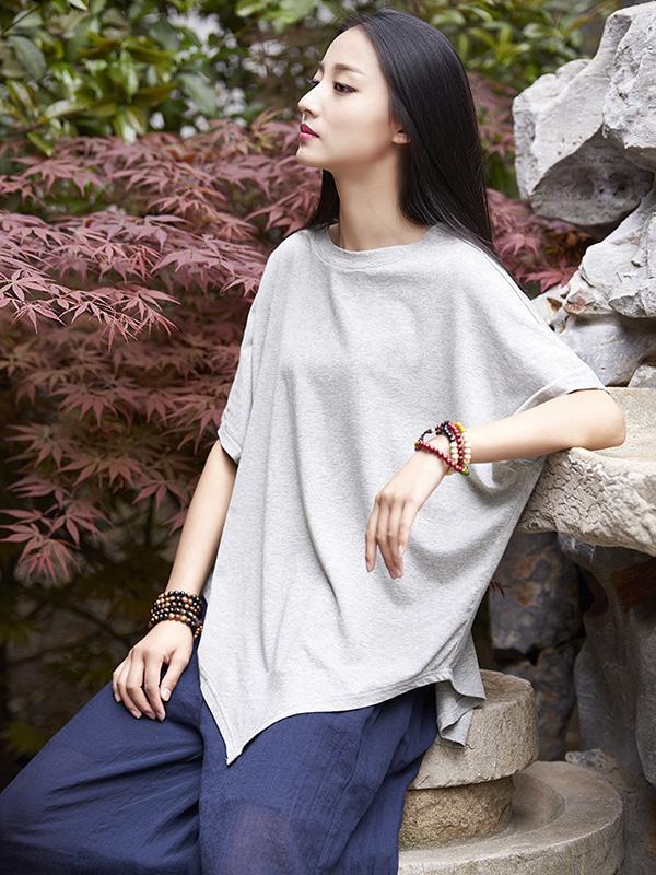 Triangle Bottom Asymmetrical Cotton Top in Gray or Black Color