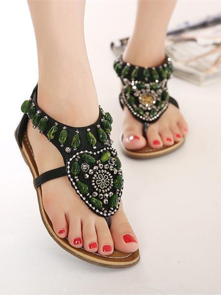 Bohemia Beads Decorated Flat Sandals