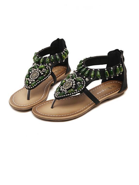 Bohemia Beads Decorated Flat Sandals