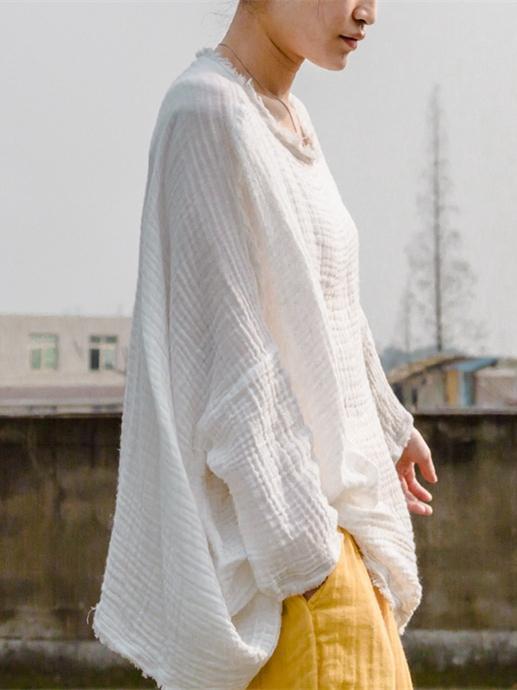 Woman Long Cotton White Shirt with Long Sleeves