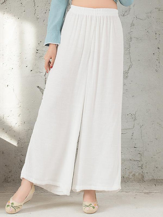 National Linen Wide Leg White Loose Casual Pant