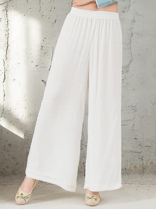 National Linen Wide Leg White Loose Casual Pant