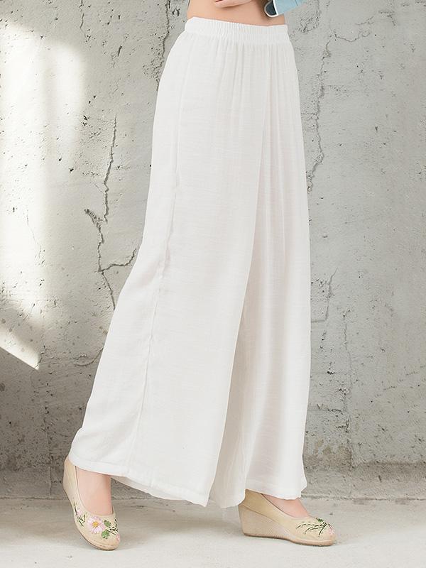 National Linen Wide Leg White Loose Casual Pant