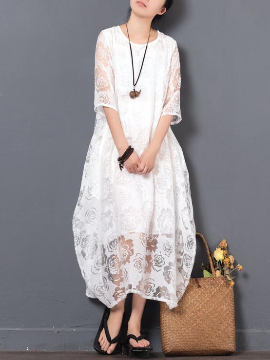 Original Laced Long Dress in White Color