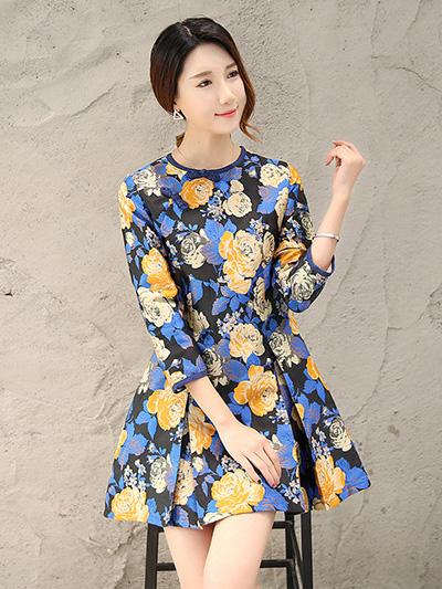 Embroidered Blue A Line Cheongsam Mini Dress