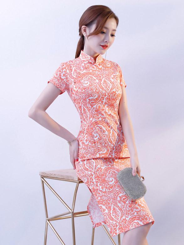 Pink Stretch Cotton Cheongsam Mini Dress