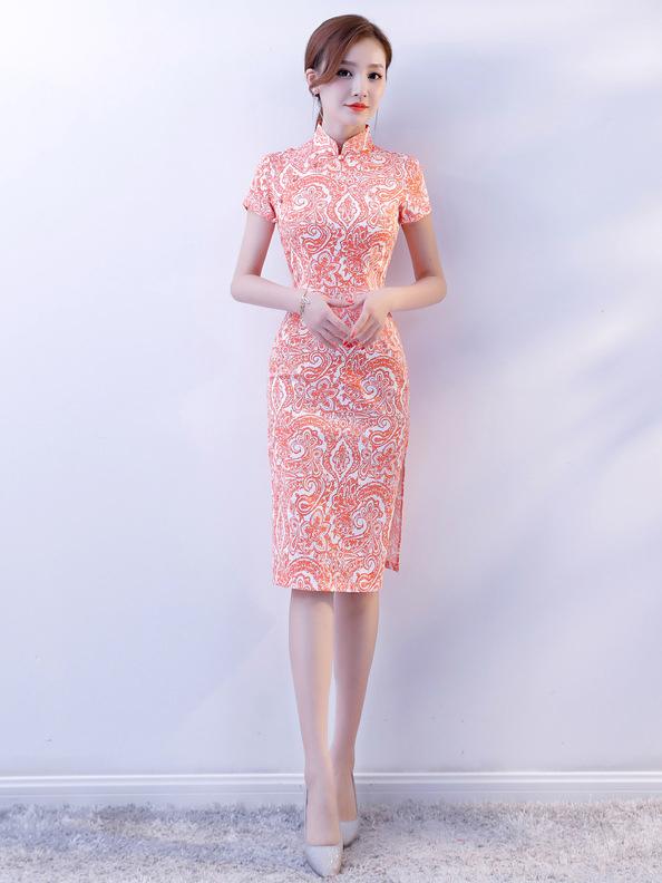 Pink Stretch Cotton Cheongsam Mini Dress