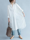 Simple Stand Collar Cotton Long Blouse Dress