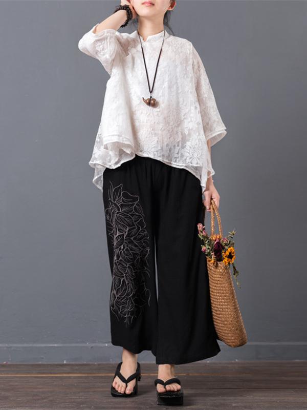 Woman Fashion Top with Flower Lace, Four Colors