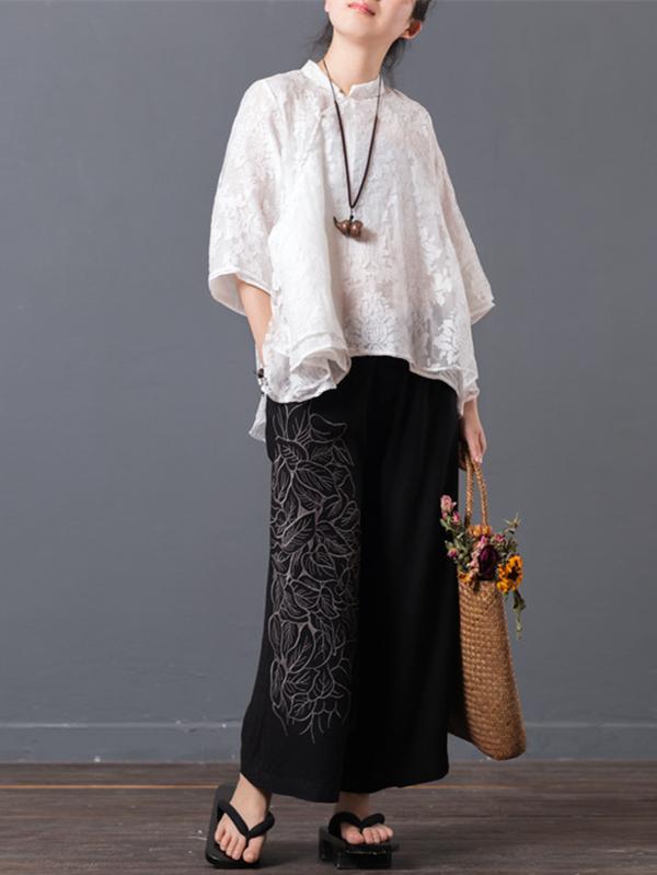 Woman Fashion Top with Flower Lace, Four Colors