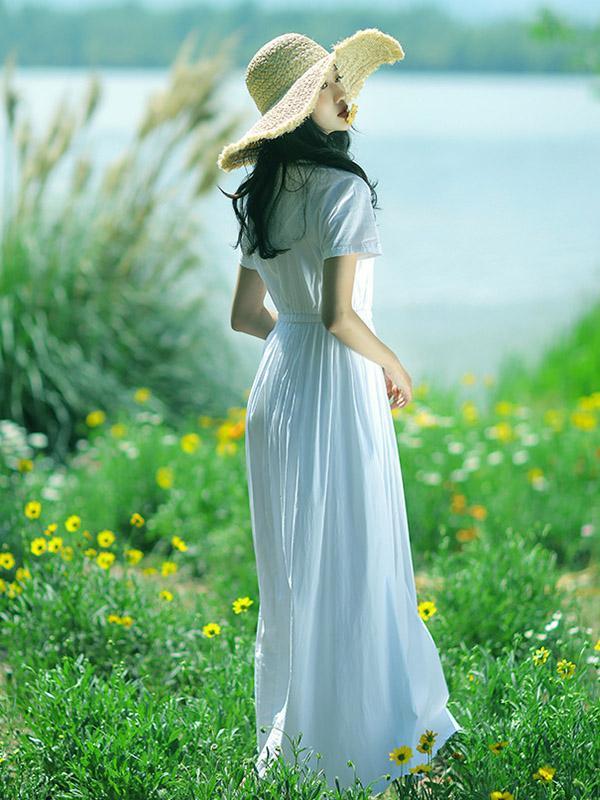 Original Clean Color Long Dress in White Color