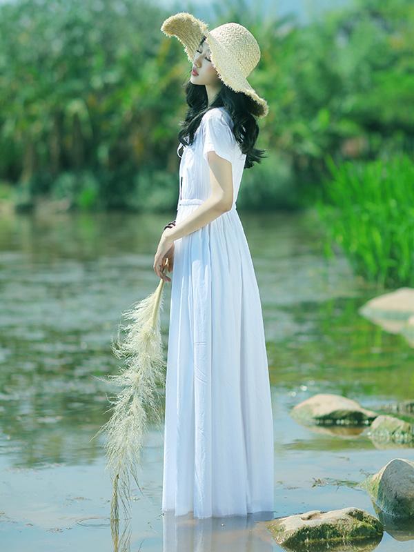 Original Clean Color Long Dress in White Color