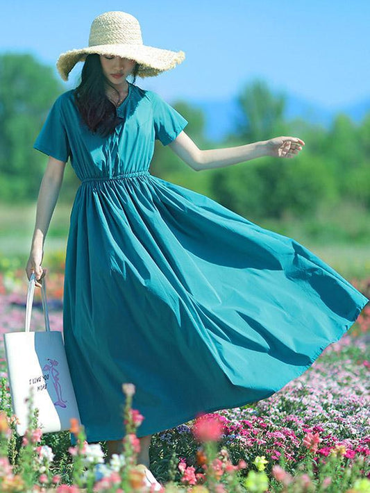 Original Clean Color Long Dress in Lake Blue Color