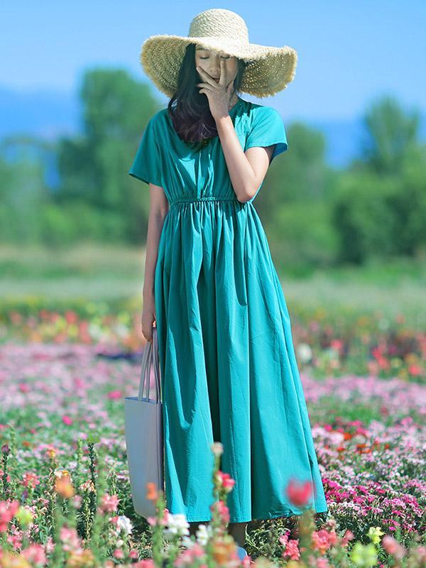 Original Clean Color Long Dress in Lake Blue Color