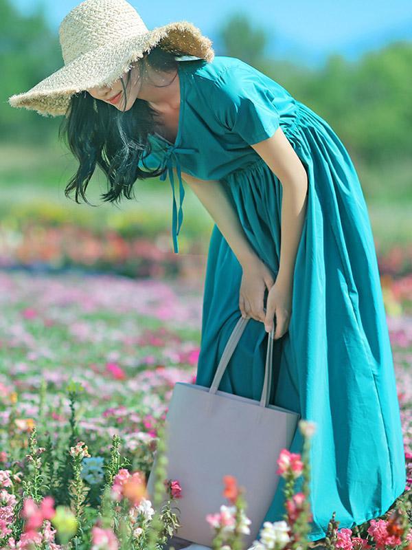 Original Clean Color Long Dress in Lake Blue Color