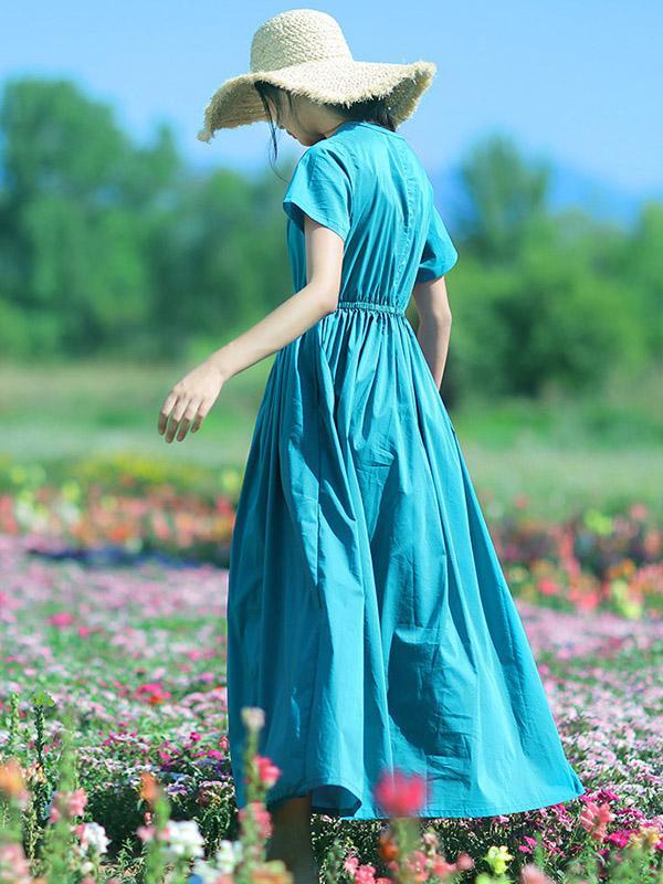 Original Clean Color Long Dress in Lake Blue Color