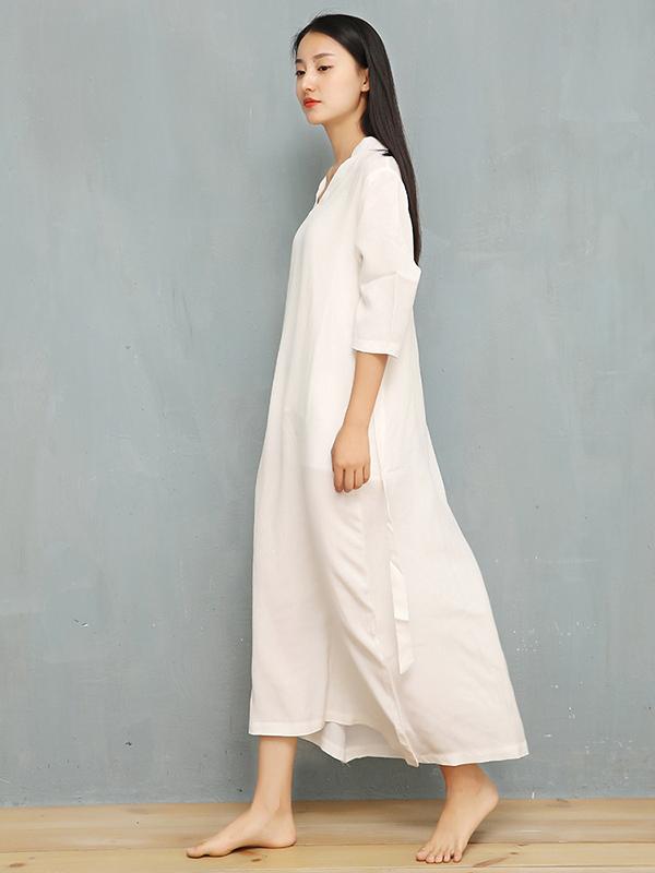 Loose Pure Color V-Neck Silky Long Dress