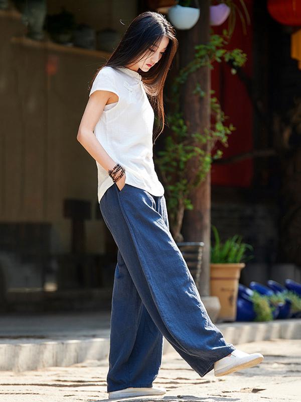 Casual Woman Style Pants in Navy Color