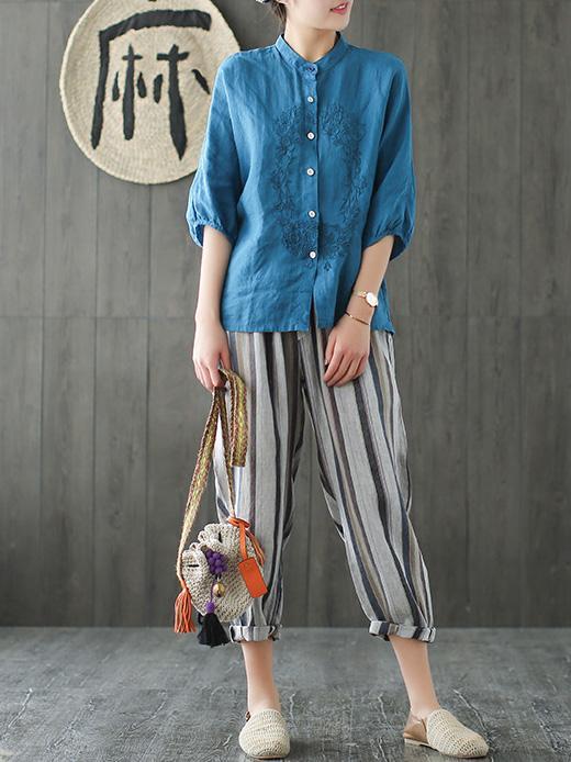 Loose Comfortable Striped Ninth Harem Pants