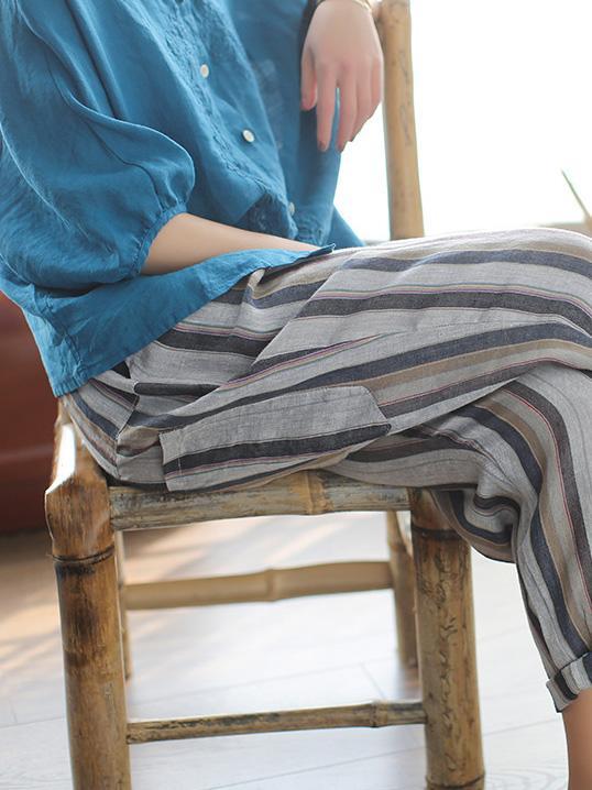 Loose Comfortable Striped Ninth Harem Pants