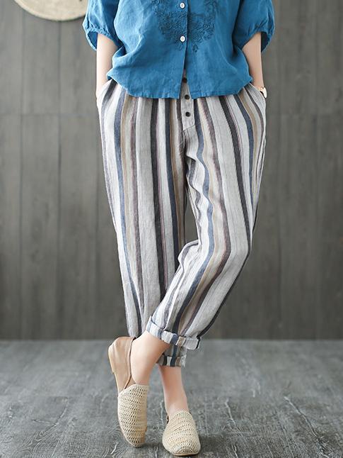 Loose Comfortable Striped Ninth Harem Pants