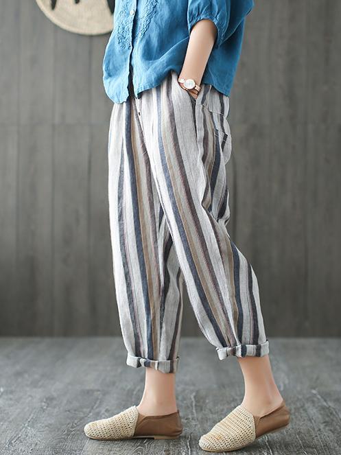 Loose Comfortable Striped Ninth Harem Pants