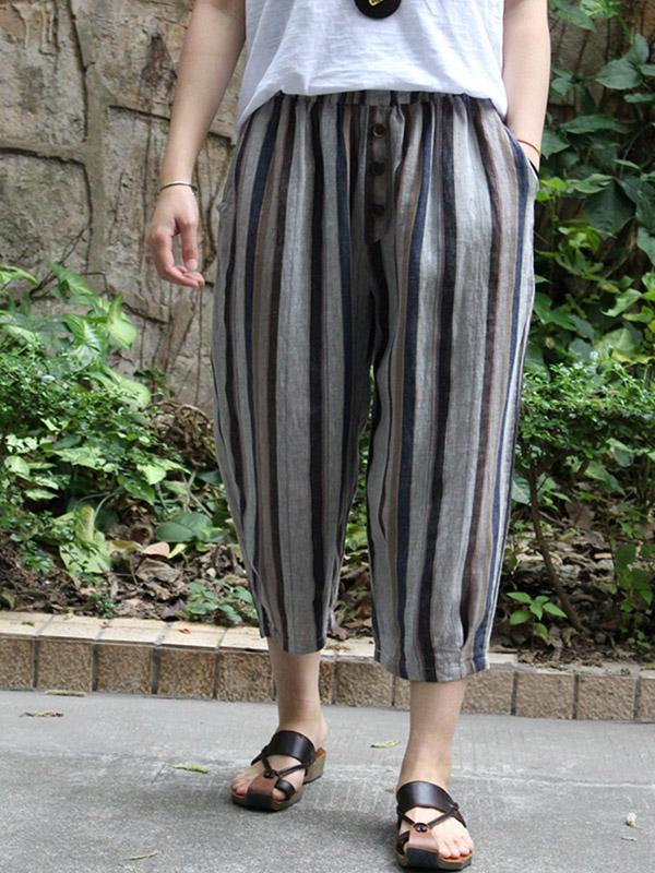 Loose Comfortable Striped Ninth Harem Pants