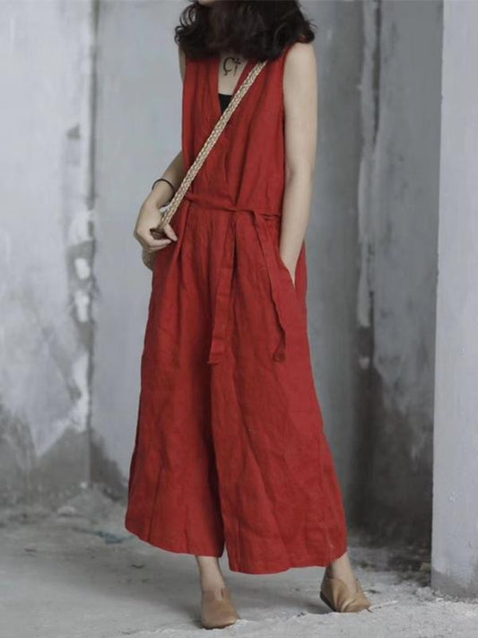 Original Cotton Jumpsuit Dress in Red or Black Color