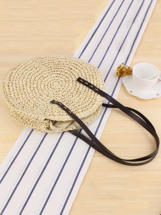 Simple Round Straw Plaited Article Bohemia Bag