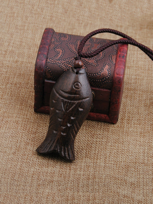 Authentic Vintage Wooden Fish Necklace in Brown Color