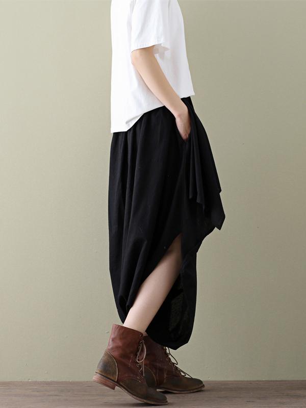 Loose Cropped Ramie Cotton Culottes Casual Pants