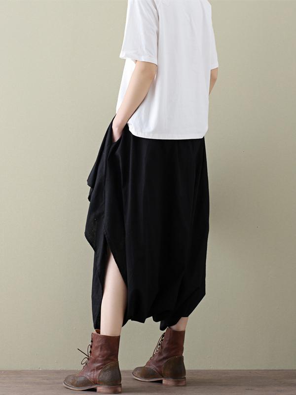 Loose Cropped Ramie Cotton Culottes Casual Pants