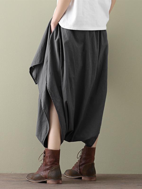 Loose Cropped Ramie Cotton Culottes Casual Pants