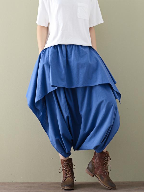 Loose Cropped Ramie Cotton Culottes Casual Pants