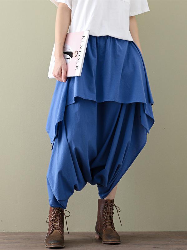 Loose Cropped Ramie Cotton Culottes Casual Pants