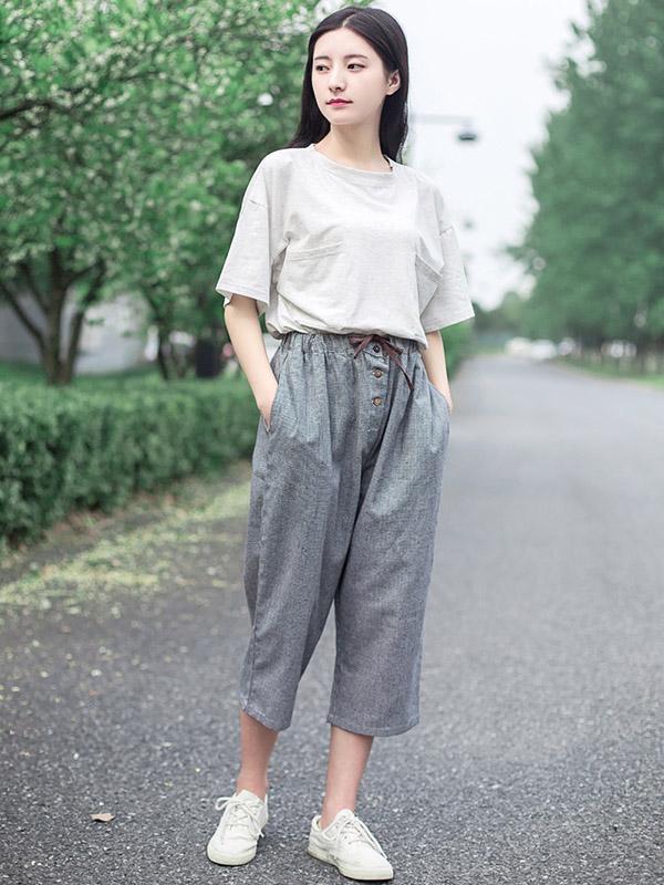 Comfortable Cropped Trousers Pants