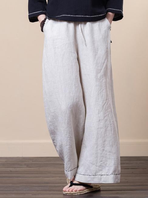 Soft Loose Linen Cotton Lace-up Pants