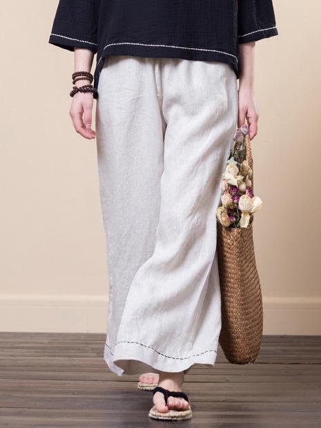 Soft Loose Linen Cotton Lace-up Pants