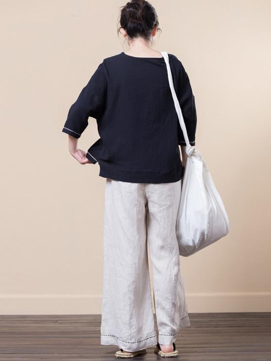 Soft Loose Linen Cotton Lace-up Pants