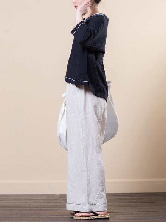 Soft Loose Linen Cotton Lace-up Pants