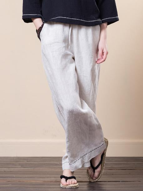 Soft Loose Linen Cotton Lace-up Pants