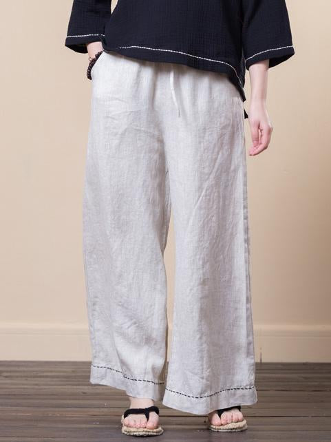 Soft Loose Linen Cotton Lace-up Pants