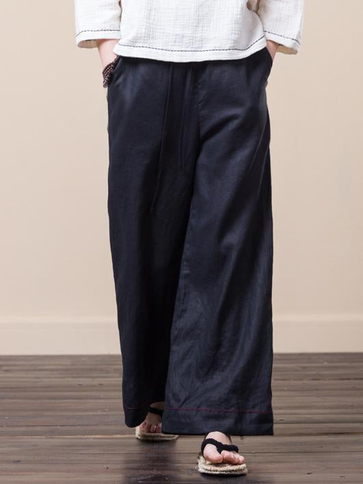 Soft Loose Linen Cotton Lace-up Pants