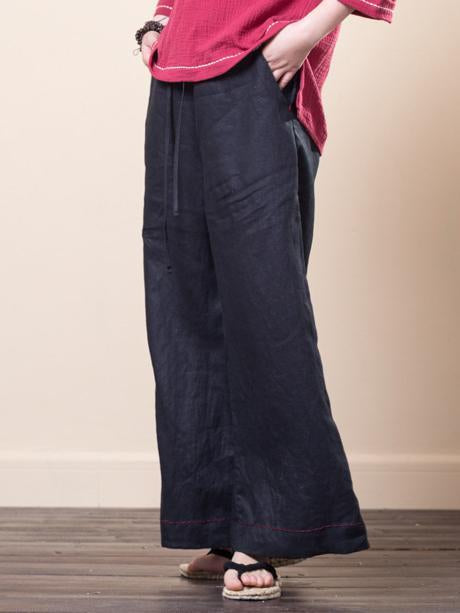 Soft Loose Linen Cotton Lace-up Pants